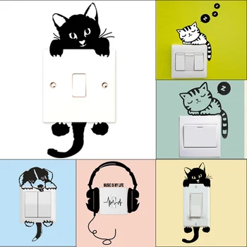 Смешно Коте Детска Спалня Switch Cover Декор Вкл-изкл Стикер Сладък Преминете Контакти Стикери За Стена, Стенни Рисувани Изкуство Гореща Разпродажба