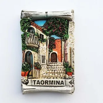 QIQIPP Гледка към улицата Таормина Туристически Сувенир Магнитен Магнит за Хладилник в Таормина, Сицилия, Италия
