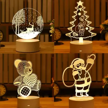 2022 Коледна Украса за Дома, 3D Лампа Акрилна USB Led Нощна Лампа Навидад Декор за Сватбени Партита Празнична Светлина Подарък за Нова Година