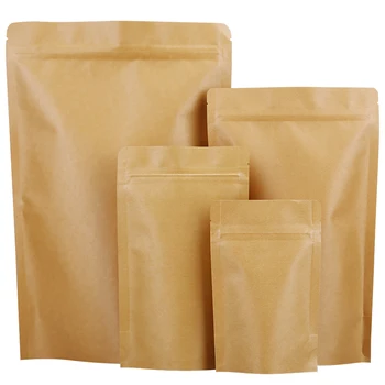 Изправи се Храни Опаковка с Цип за Многократна употреба Крафт Хартиени Торбички с Вътрешна Алуминиево Фолио Zip-Lock Кафе-Пакет сушени плодове Опаковка 100 бр. Чанта