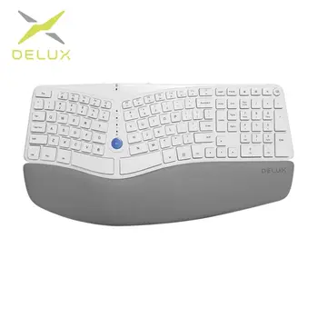 Безжична Ергономична Разделена клавиатура Delux GM901D с 2,4 G USB и батерия БТ (BT1 + BT2) AAA с мек фокус за ръце за Windows и Mac
