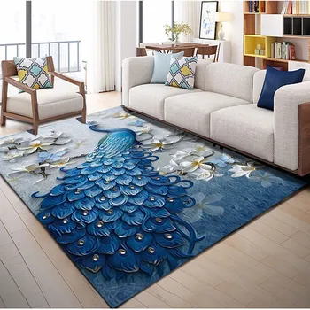 Изящен леден син паун канарче подложка за пода на касата на мат килим килим за спални хол декорация на дома, подложка за пода 120x160 см