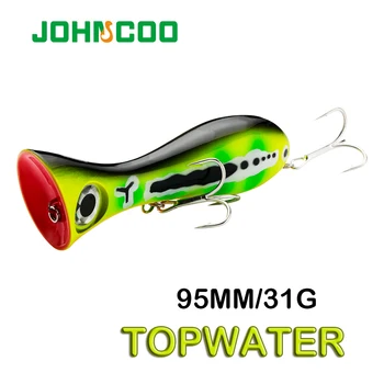 JOHNCOO Риболовни Примамки 9,5 см/31 г Topwater Попър Стръв Твърда Стръв Изкуствена стръв Воблери 3D дизайн 2 остри голяма риба на куката