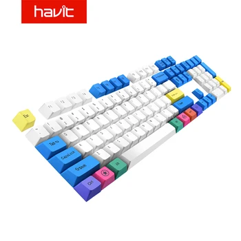 Havit Механична Клавиатура PBT Keycaps Игри Набор от Клавиши за DIY Cherry MX Бяло, Синьо и Жълто 87 104 Клавишна комбинация