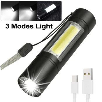 Преносим Мини Led Фенерче, 3 Режима на USB Акумулаторна Силна Светлина от Факел XPE + COB Лампа Водоустойчив Открит Къмпинг Осветление