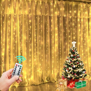 Завеса Led Гирлянди, Коледни Украси 3 м Дистанционно Управление на Празнична Сватба Приказка Венец Светлини за Спални Открит Дом
