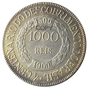 Бразилия 1900 1000 Рийз със сребърно покритие Копирни монети
