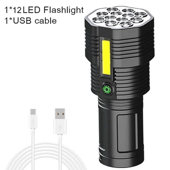 Висока Мощност 12 led Фенерче USB Акумулаторна батерия Мощен Led Фенерче Къмпинг Супер Ярко Фенерче COB Light