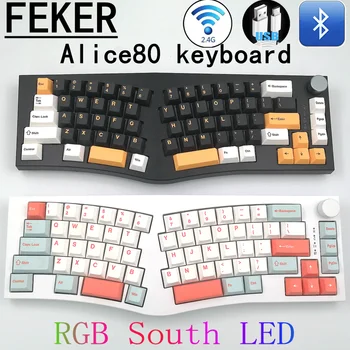 FEKER Alice80 Южна Led Механична Клавиатура Matcha V2 Hot Plug RGB Осветление PBT Keycap 2,4 G/Bluetooth/USB Ключ Комплект Дръжка