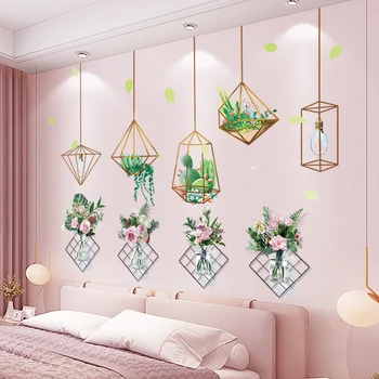 [shijuekongjian] Зелени стикери за стена в саксии, Направи си сам, Цветя, Растения, Стикери за стени, за Дома, Хол, Спалня, Декориране на Kicthen