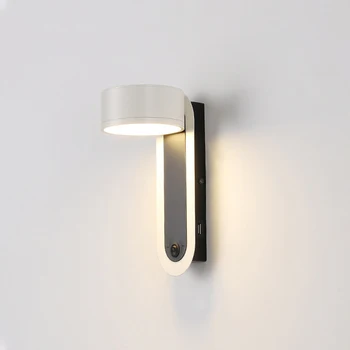 Модерен Минималистичен Регулируеми, с монтиран на стената Лампа с Ключ Черен + Бял Стенен монтаж Лампа за Четене в Спалнята Led Аплици Стенни Нощни Лампи