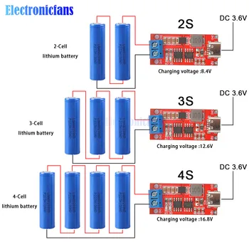 2S 3S 4S 1A 2A 4A Литиева батерия, Акумулаторен модул dc 3-6 до 8,4 На 12.6 В 16,8 В Type-C Полимерное литиево-ионное зарядно устройство с клеммами