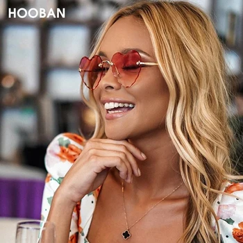 HOOBAN Модерни Дамски Слънчеви Очила с Форма На Сърце, Маркови Дизайнерски Прекрасни Слънчеви Очила Без Рамки За Жени, Реколта Розови Нюанси Дамски