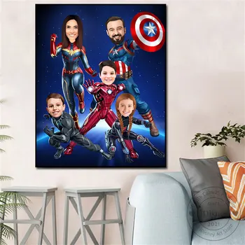 Marvel Индивидуален Портрет на Семейство 5 Герои Персонализирани Супергерой Бащата, Майката и Децата Анимационен филм the Avengers Портрет е най-Добрият Подарък