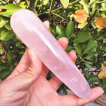 14-16 см от Естествен розов кварц кристал пръчка Самоличността на розов кварц масажът пръчка Скъпоценен Камък красотата бар Йони Изцеление за жени, подарък