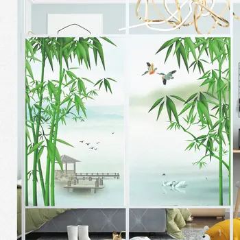 Прозорец Филм Privacy Green Bamboo Стъклена Стикер UV Принудителна Терморегулирующие Прозорци Настилки Нюанс на Прозореца, за да Homedecor