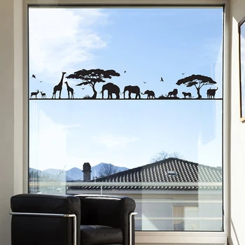 Африкански Зоопарк Животно Жираф Слон Прозорец Стикер На Стената На Сафари В Джунглата Животно Е Тигър Птица Дърво Стикер На Стената Хол Винил Декор