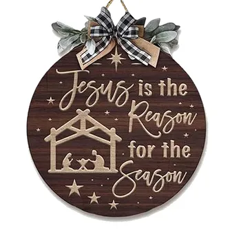 Коледен дървена врата Венец 11,81 инча, Табела на входната врата, Исус е причината за сезона, Коледа дървени табели, Надписи