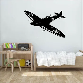 Spitfire Jet Стикер На Стената Детска Стая Британски Изтребител WW2 Самолетни Билети Стикер На Стената Военен Винил Декор Спални