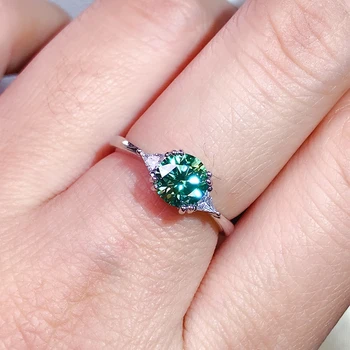 Нов пръстен със зелен муассанитом индивидуален дизайн, сребро 925 проба, красив цвят, пенливи, Диамант 1 карат D VVS1